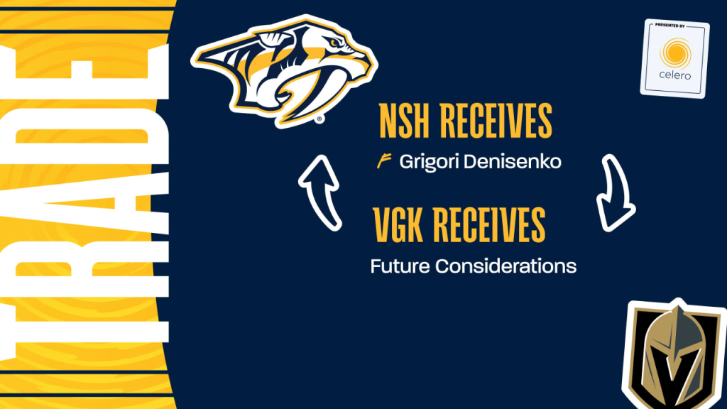 Predators získali Grigorije Denisenka, Knights uvolnili místo pod platovým stropem